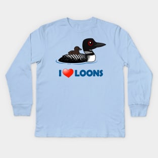 Cute Cartoon I Love Loons Kids Long Sleeve T-Shirt